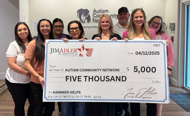 image of Autism Community Network accepting $5k check from Jim Adler & Associates