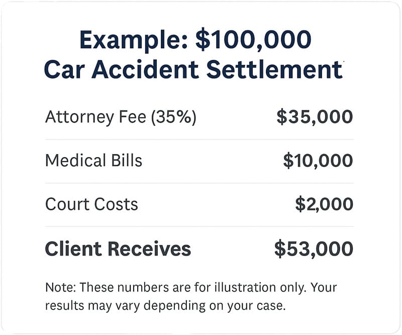 visual representation of a typical car accident settlement fees breakdown